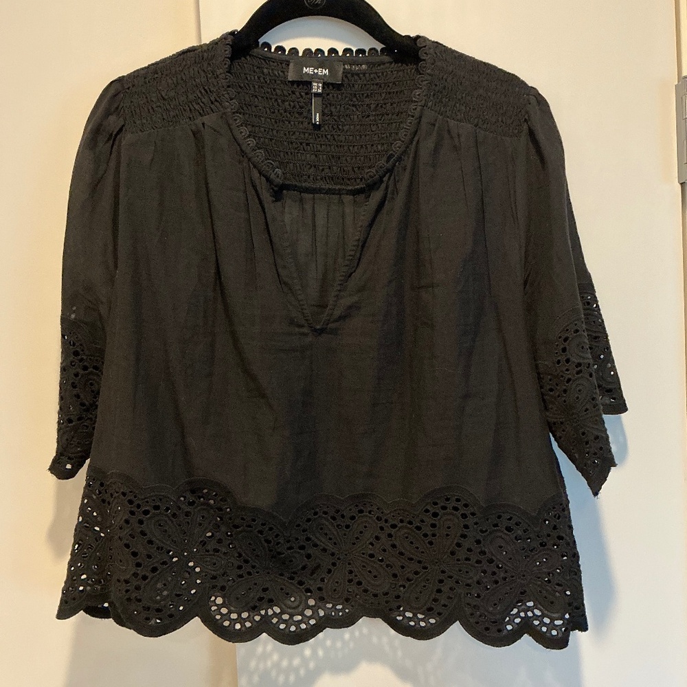 Black Me+Em Cotton and Embroidered top - Excellent Condition; US 6; UK 10